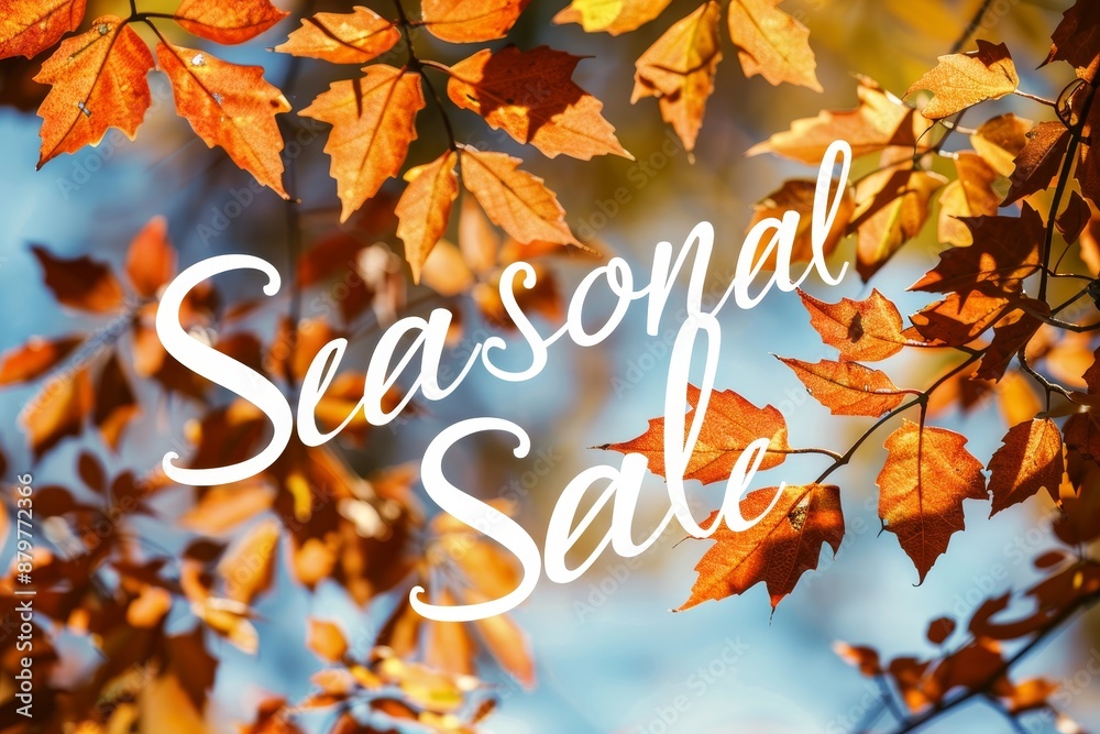 Seasonal Sale Advertisement with Elegant Script Font and Autumn Leaves Background Seasonal Sale Advertisement with Elegant Script Font and Autumn Leaves Background