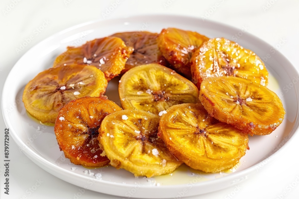Artfully Arranged Plantains on White Plate Artfully Arranged Plantains on White Plate