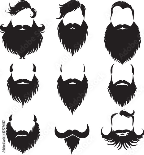Set of beard and mustache silhouette on white background