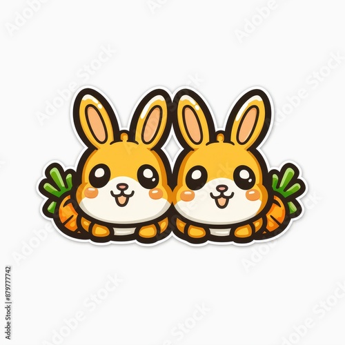  cute rabbit and carrot logo sticker, Sticker, outline, vector, garden, simple, white, green, kawaii