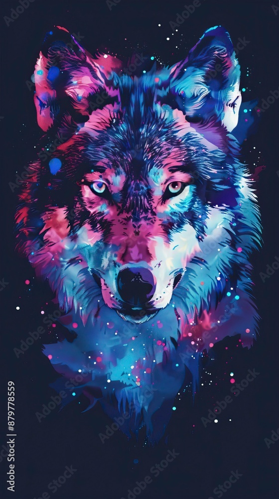 Fototapeta Colorful galaxy and wolf illustration