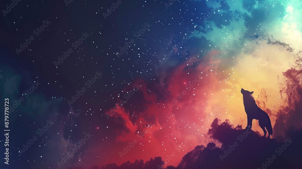 Fototapeta premium Colorful galaxy and wolf illustration