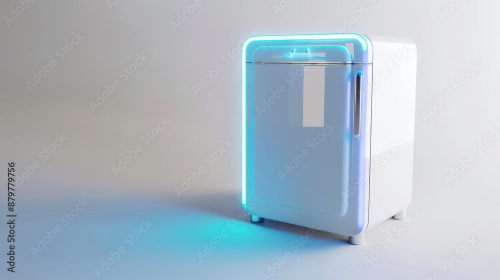 A blue and white box with a silver handle. Generate AI image A blue and white box with a silver handle. Generate AI image