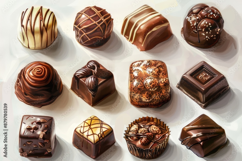Assorted Gourmet Chocolate Truffles on White Assorted Gourmet Chocolate Truffles on White