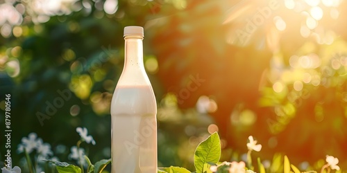 Sustainable dry farming methods highlight fresh nonhomogenized milk with cream top. Concept Sustainable Farming, Dry Farming, Fresh Milk, Nonhomogenized, Cream Top photo