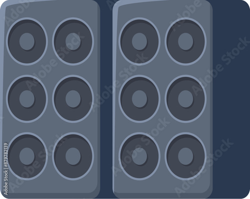 Big double professional audio sound system playing loud music for a concert, festival or party
