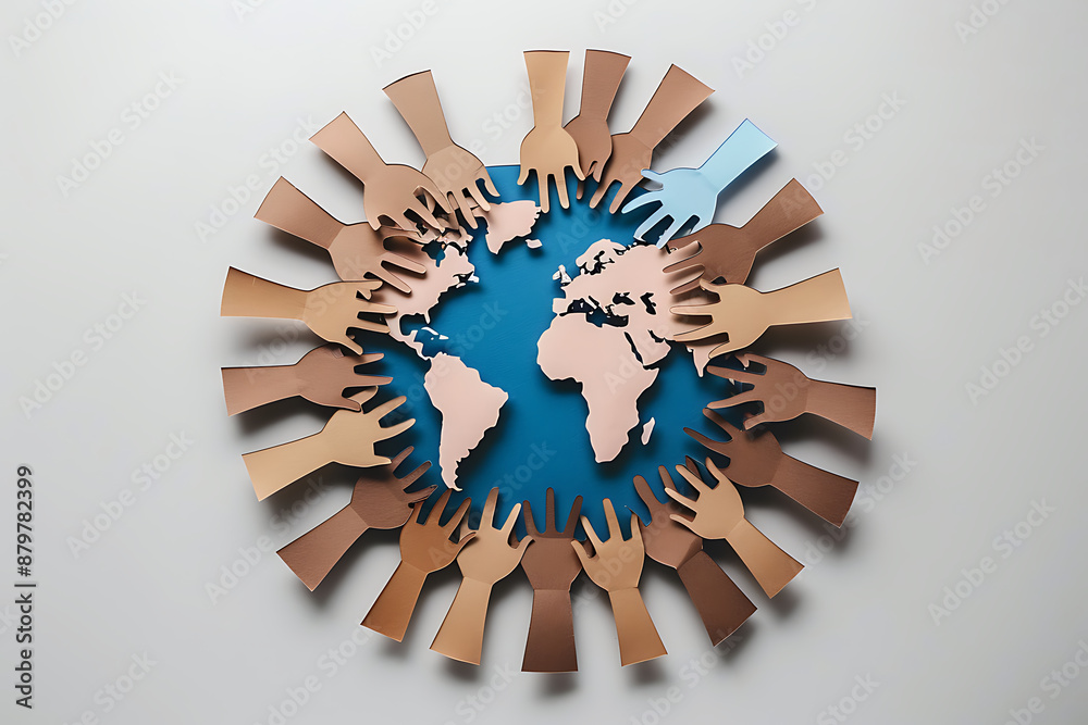 Global diversity or earth day and international world culture as a concept of international people cooperation as diverse hands holding together the planet.