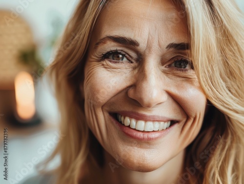 Portrait of a smiling senior woman with healthy teeth and a great smile looking at the camera. Health concept