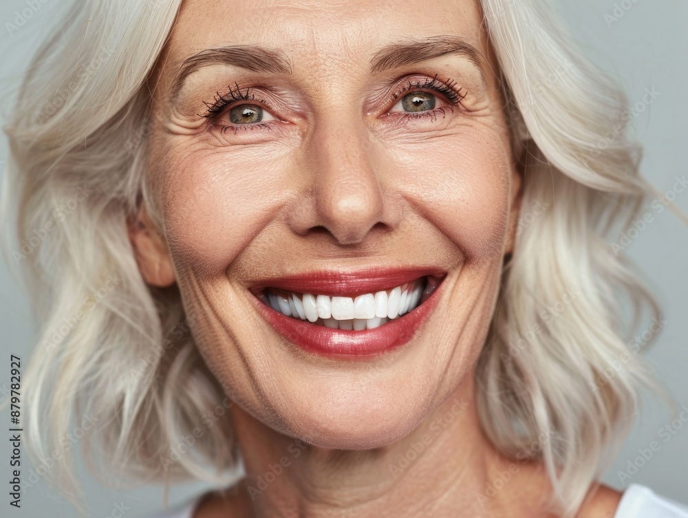 Portrait of a smiling senior woman with healthy teeth and a great smile looking at the camera. Health concept Portrait of a smiling senior woman with healthy teeth and a great smile looking at the camera. Health concept