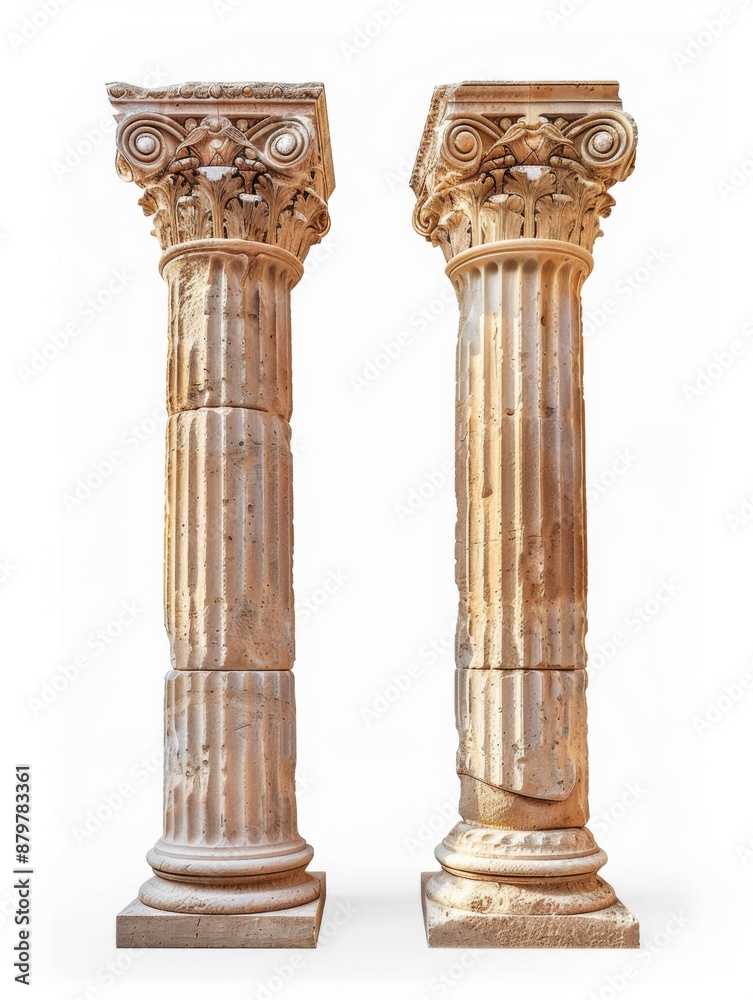 Two Ancient Greek or Roman Columns isolated on white background Two Ancient Greek or Roman Columns isolated on white background