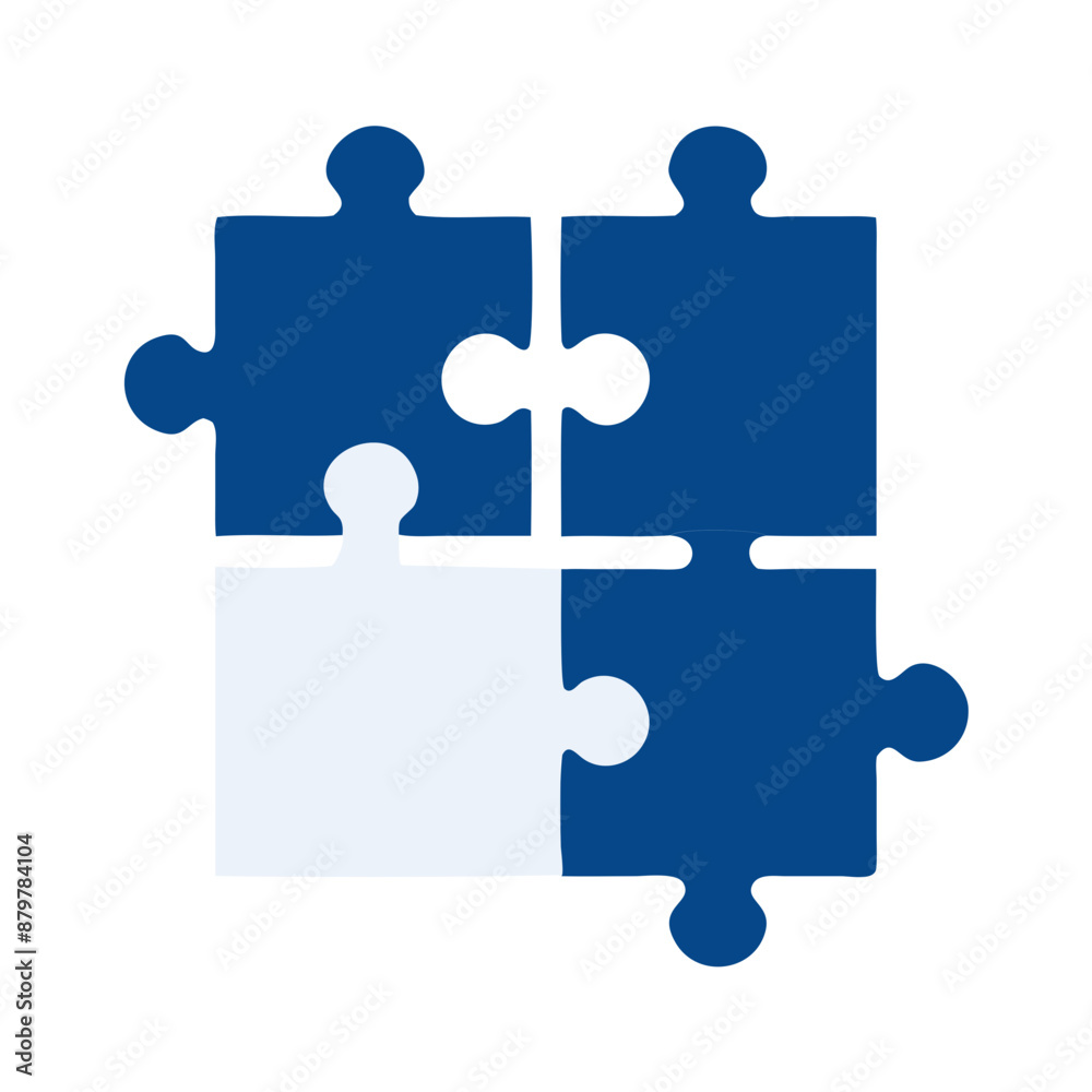 Flat design puzzle pieces icon, blue and white, teamwork and problem-solving concept Flat design puzzle pieces icon, blue and white, teamwork and problem-solving concept