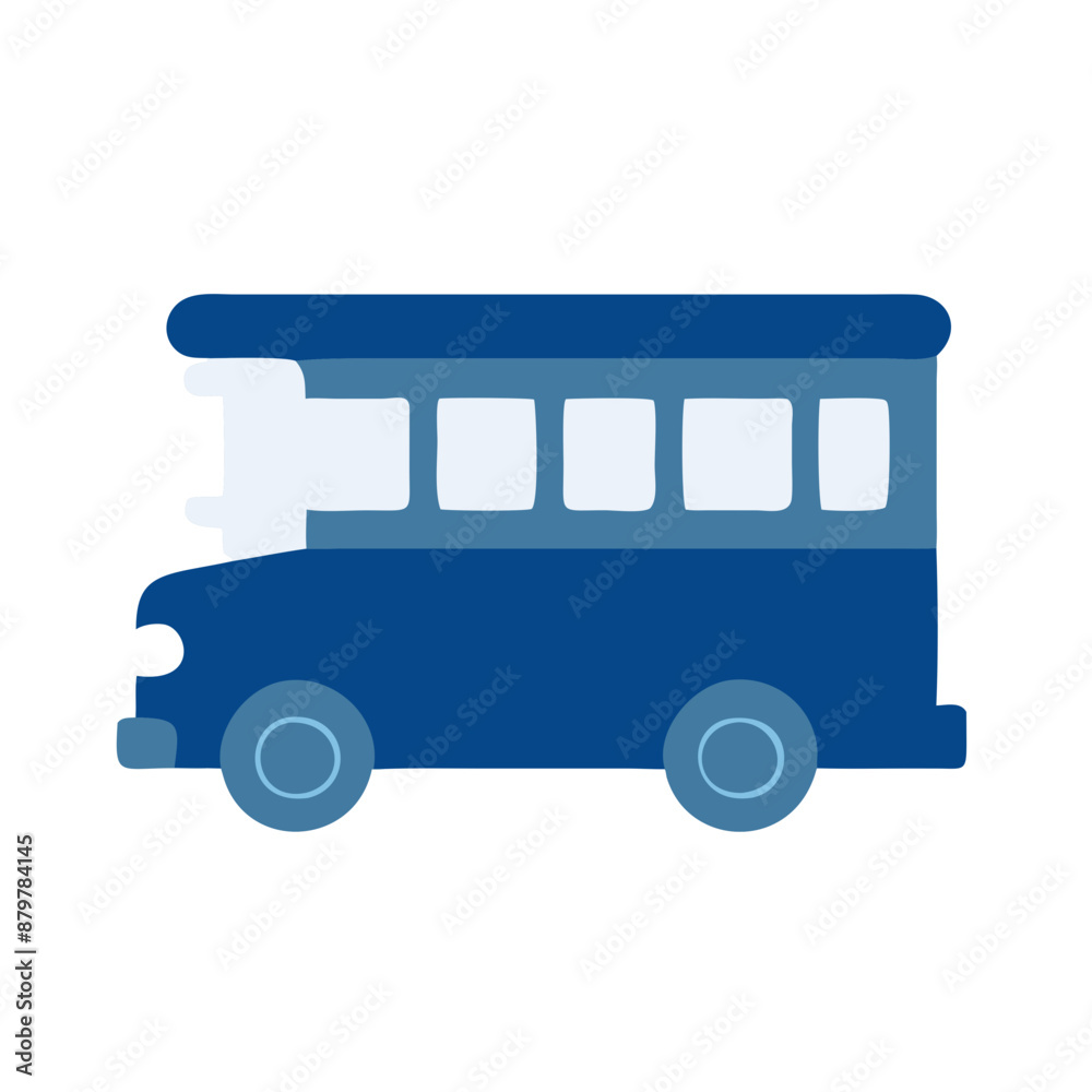 Flat design school bus icon, blue tones, transportation and education concept Flat design school bus icon, blue tones, transportation and education concept