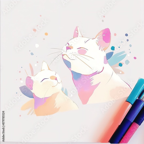 Vibrant and colorful drawing of a cat