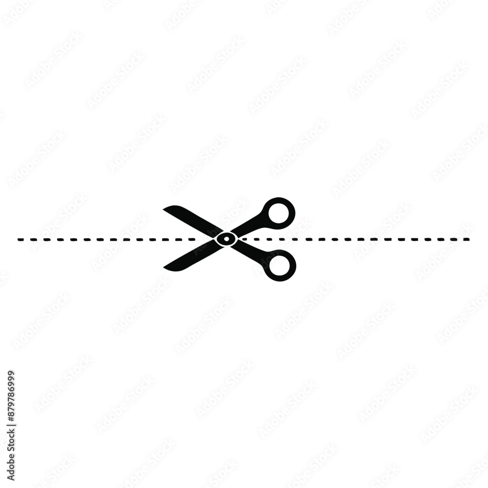 scissors icon with a dotted line, isolated on a white background scissors icon with a dotted line, isolated on a white background