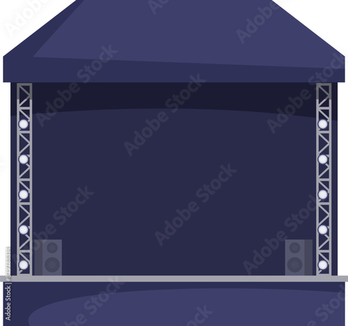Empty outdoor concert stage with lighting equipment is waiting for a band to start playing music