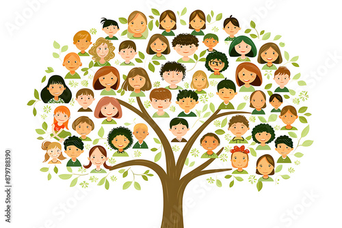 Abstract and colorful figures showing happy peoples on tree photo