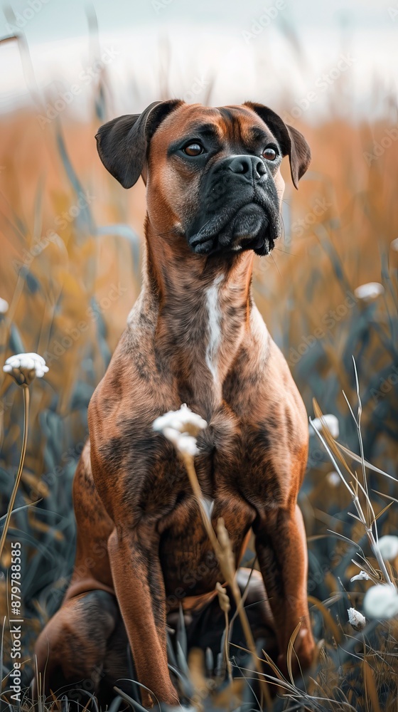German boxer dog portrait in summer German boxer dog portrait in summer