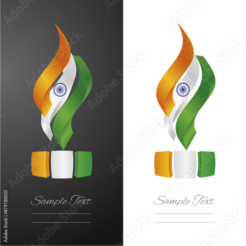 Indian abstract 3D wavy flag ribbon for fashion and industry labels. India 3D torch flame strip label sticker icon vector