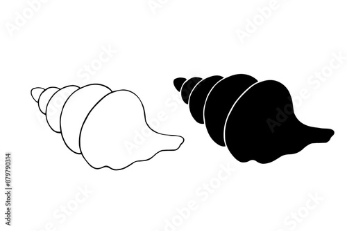 Line sketch, silhouette, seashell stamp. Vector graphics.