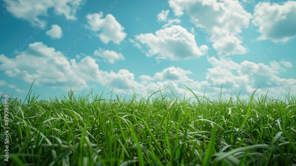 A serene landscape with lush green grass and a clear blue sky A serene landscape with lush green grass and a clear blue sky