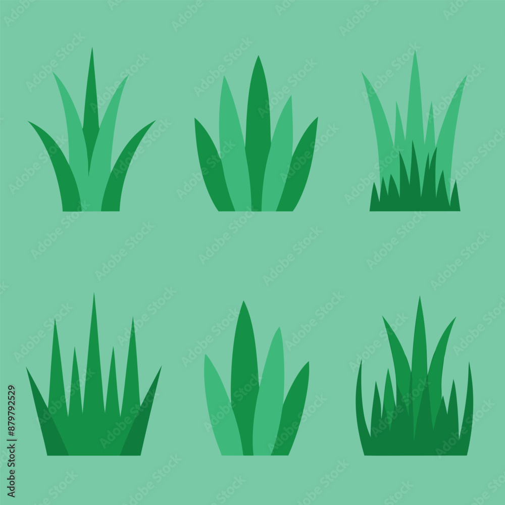 Fototapeta premium Bright grass with flowers in it Vector artwork set on a white backdrop 