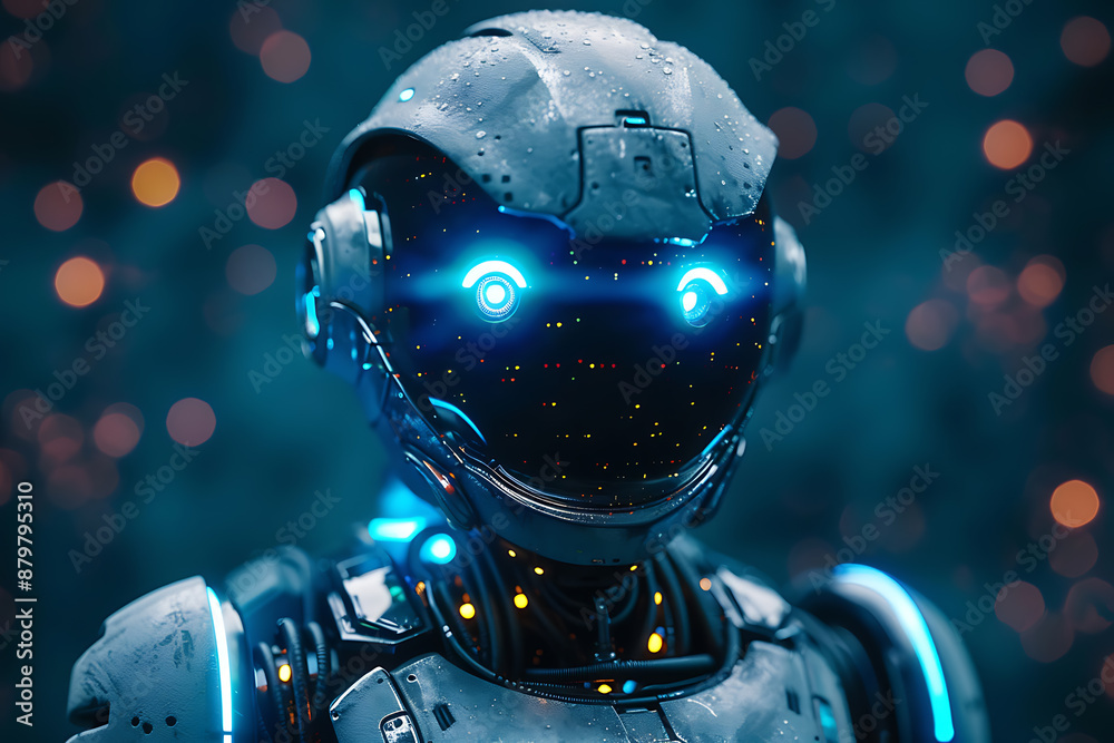 futuristic mech or robot or android made in the wireframe style on a dark blue background futuristic mech or robot or android made in the wireframe style on a dark blue background