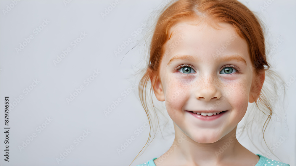 Portrait of a cute little red-haired girl on a white background. Portrait of a cute little red-haired girl on a white background.