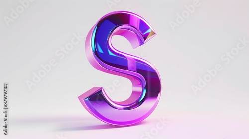 Shiny purple s letter. 3D rendered image of a glossy purple S letter on a white background. © Lull