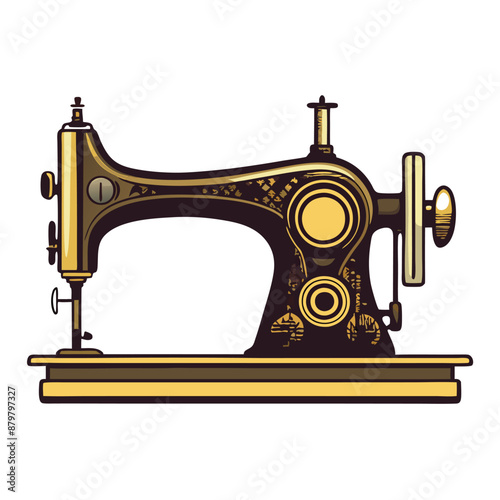 vintage manual sewing machine vector illustration, isolated on a white background. 