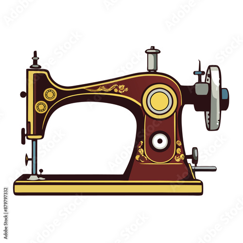 vintage manual sewing machine vector illustration, isolated on a white background. 