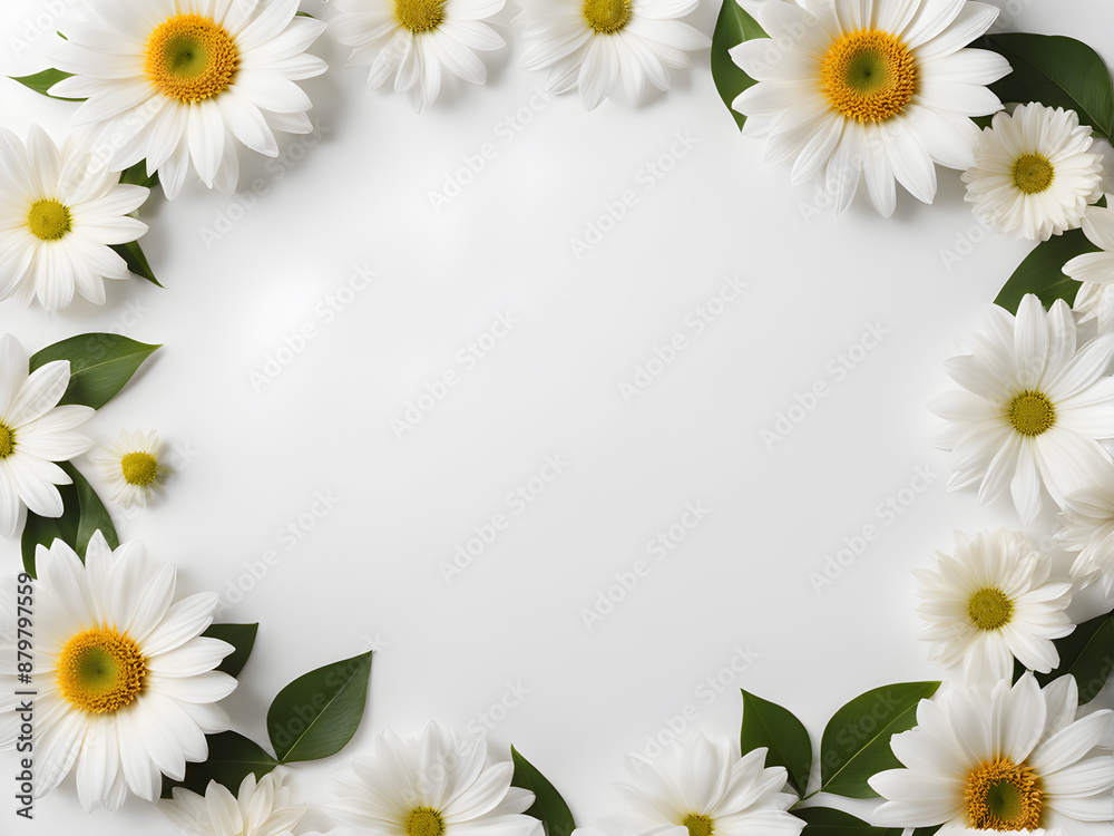 Frame made of beautiful chamomiles on white background, top view Frame made of beautiful chamomiles on white background, top view