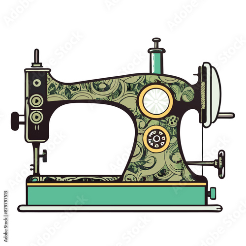 vintage manual sewing machine vector illustration, isolated on a white background. 