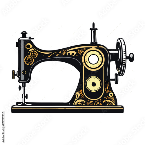 vintage manual sewing machine vector illustration, isolated on a white background. 