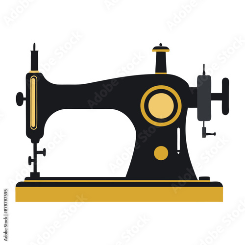 vintage manual sewing machine vector illustration, isolated on a white background. 
