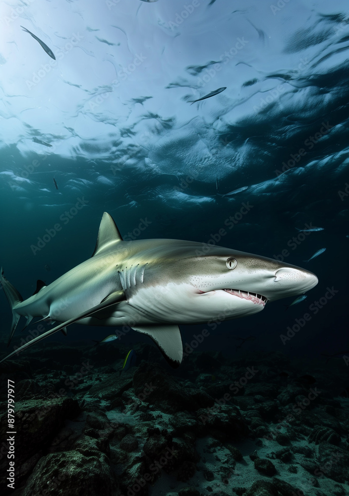 Naklejka premium Animal Photo: Sharks Swim in Ocean, Realistic Photography