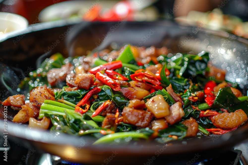 Chayote leaves cooked with oyster sauce crispy pork chili and garlic Chayote leaves cooked with oyster sauce crispy pork chili and garlic