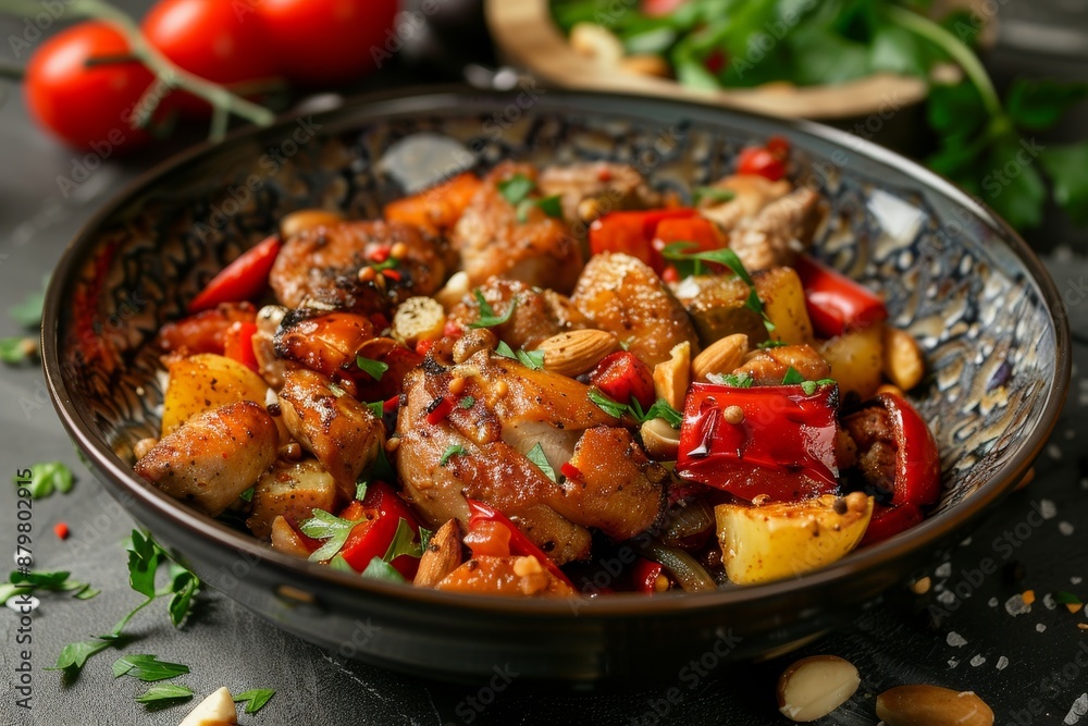 Chicken veggies and nuts in classic recipe Chicken veggies and nuts in classic recipe