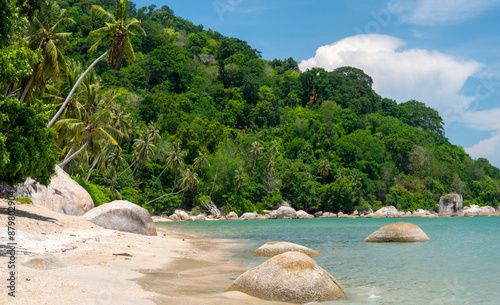 Pantai Esen beach,tranquil,unspoilt coastline,south of Penang Island,Malaysia. photo