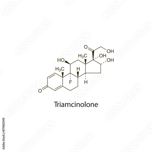 Triamcinolone flat skeletal molecular structure Corticosteroid drug used in inflammation treatment. Vector illustration scientific diagram.