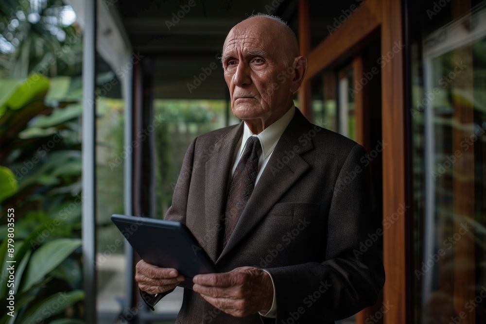A man in a suit holding a tablet A man in a suit holding a tablet