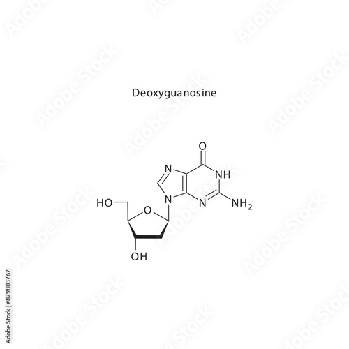 Deoxyguanosine skeletal structure schematic illustration, Nucleoside molecule.