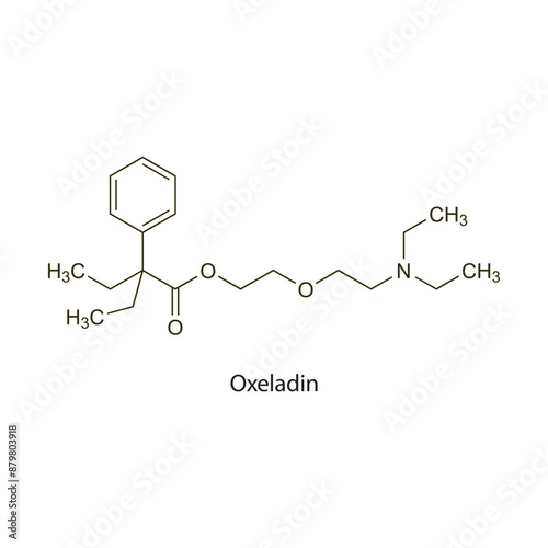 Oxeladin flat skeletal molecular structure Antitussive drug used in cough treatment. Vector illustration scientific diagram.