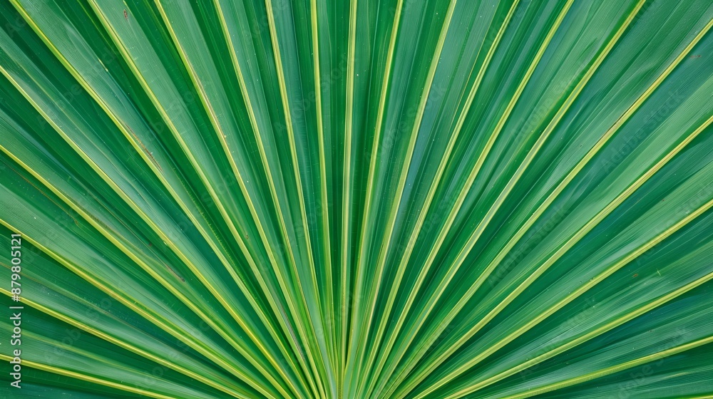 Green palm leaf texture background. Closeup image of a green palm leaf, showing the natural texture and pattern.