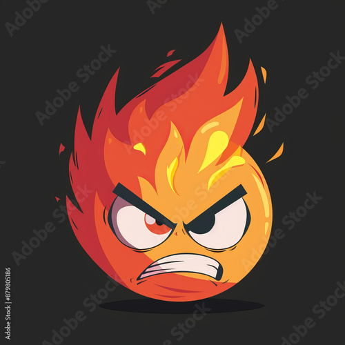 concept of angry , abstract cartoon, fire flame, minimalist.generative ai