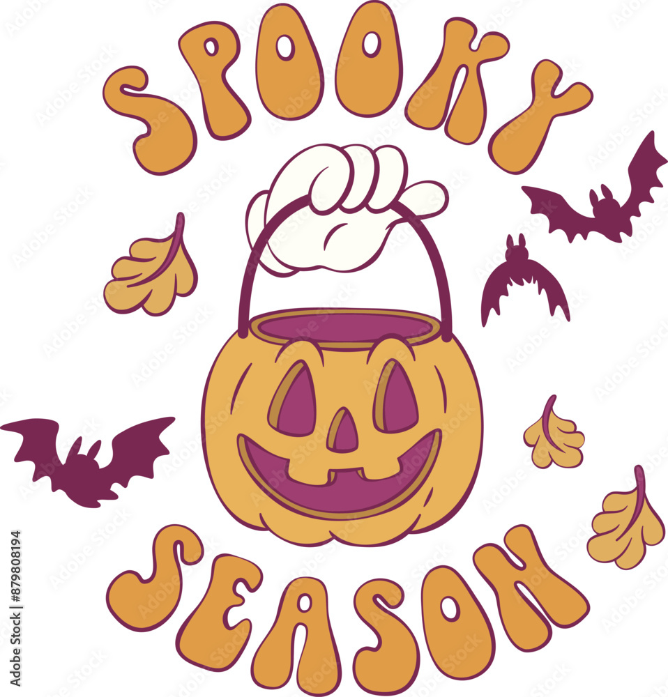 Fototapeta premium Retro groovy halloween mascor design