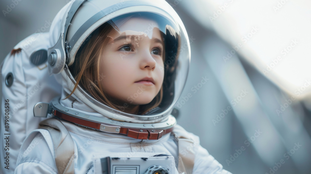 A young girl wearing a space suit holds a camera, ready for adventure A young girl wearing a space suit holds a camera, ready for adventure
