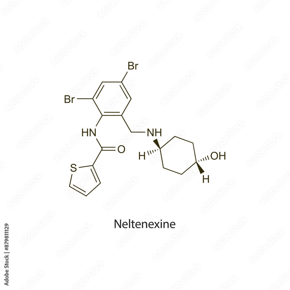 Neltenexine flat skeletal molecular structure Mucoactive agent drug used in cough treatment. Vector illustration scientific diagram. Neltenexine flat skeletal molecular structure Mucoactive agent drug used in cough treatment. Vector illustration scientific diagram.