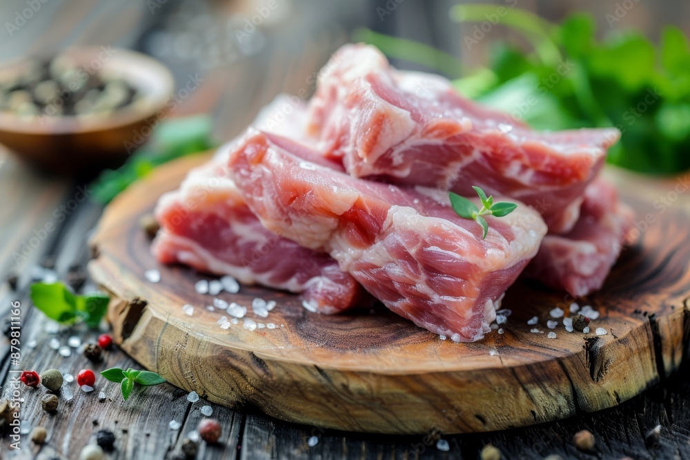 Closeup photo of raw pig trotter on wooden surface Closeup photo of raw pig trotter on wooden surface