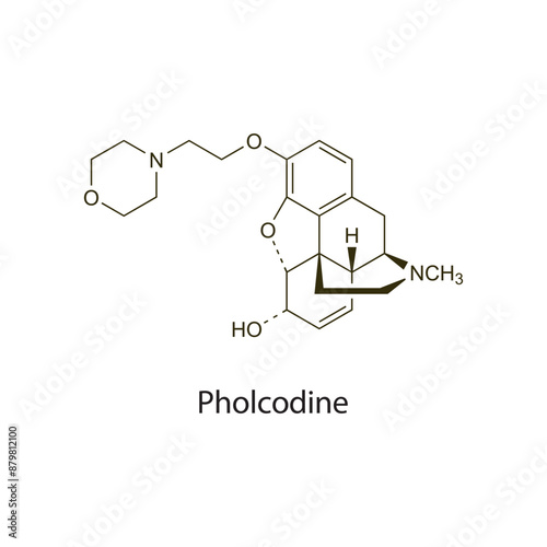 Pholcodine flat skeletal molecular structure Antitussive drug used in cough treatment. Vector illustration scientific diagram. photo