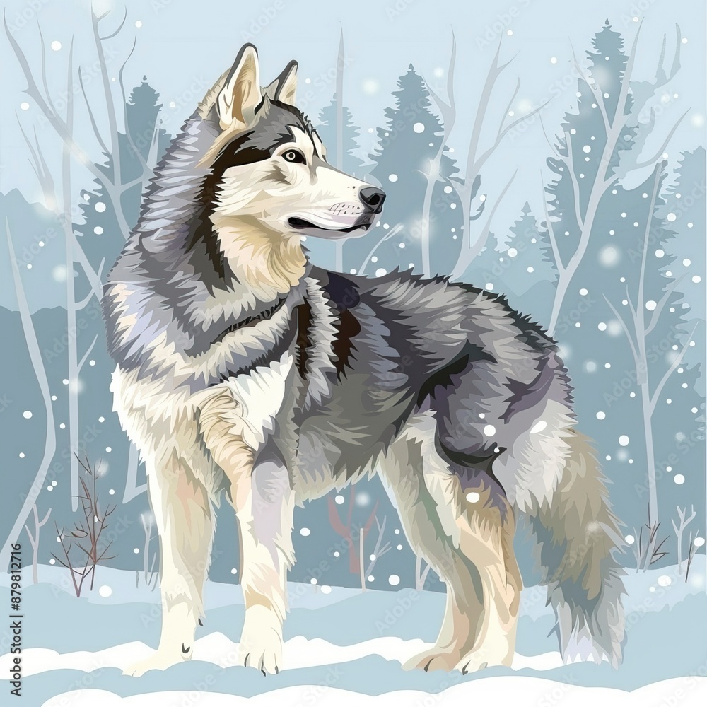 Naklejka premium illustration of Siberian Huskey in winter season